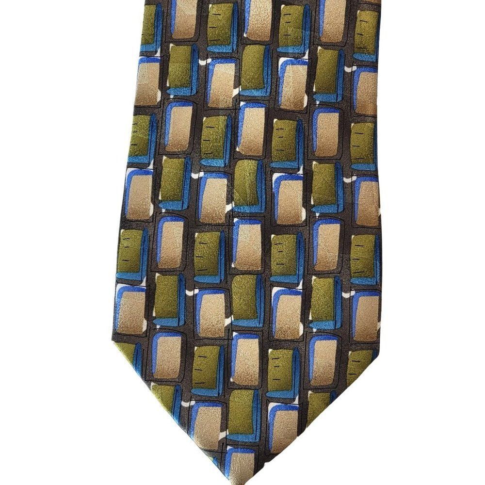J Garcia Collection Fifty Four Mens Neck Tie Silk Abstract Geometric Print Green